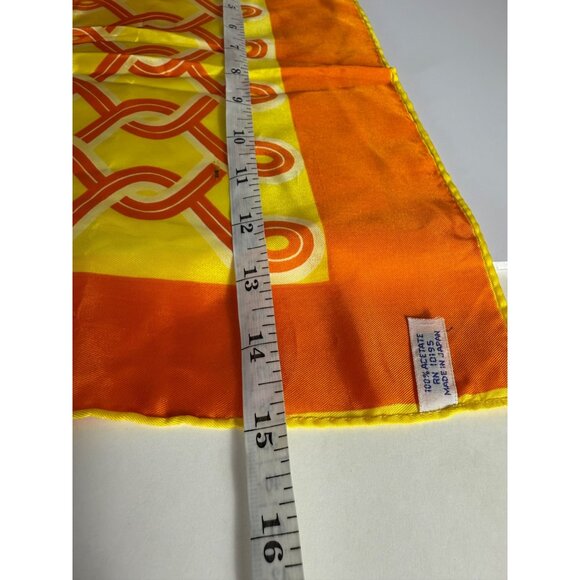 Retro 70s MOD Geometric Scarf Orange Yellow Fashion Links VTG Bold Japan - Picture 7 of 8